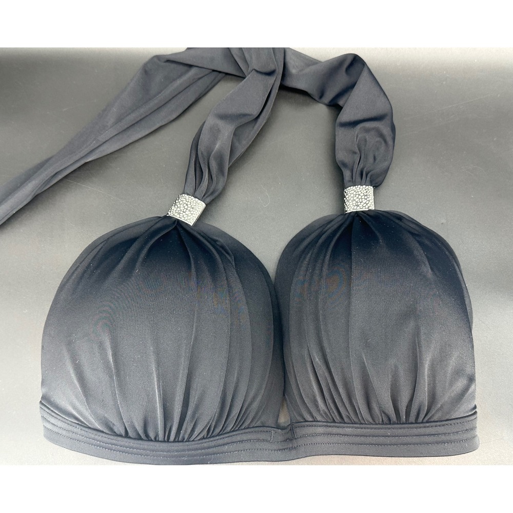 VENUS Black Halter Bikini Top 34G/36DDD Textured Silver Hardware